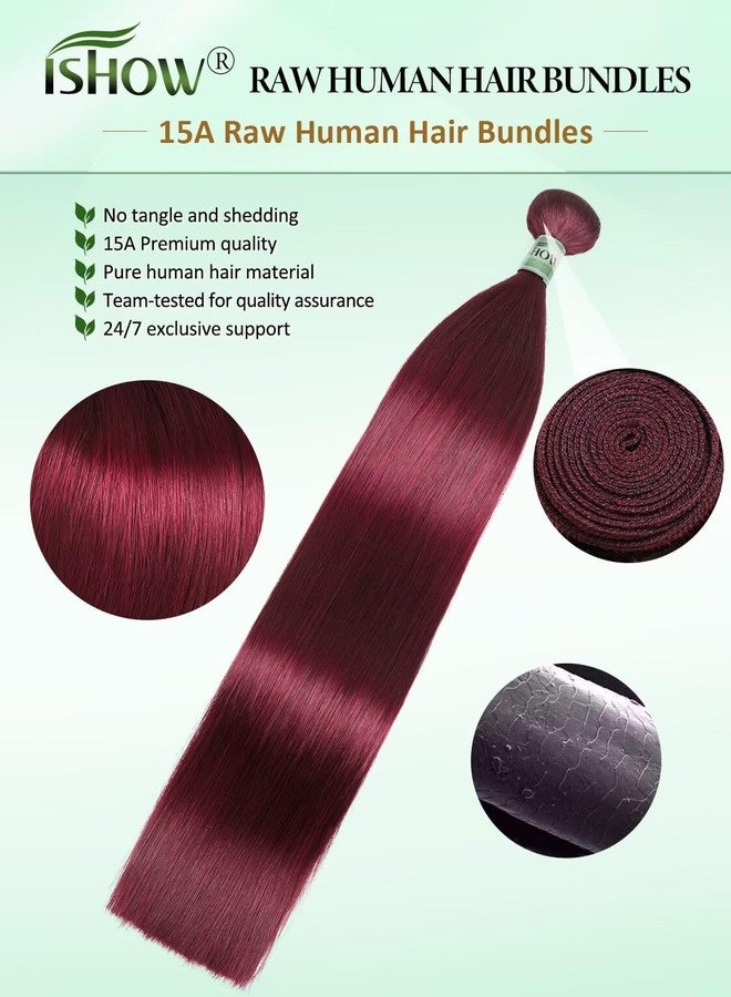 ISHOW Raw Human Hair Bundles, 100% Unprocessed Virgin Human Hair, 15A Straight Premium Quality Bundles Producer, 14 Inch Single Bundle, Long Lasting, Red Burgundy Color 99J - Image 4